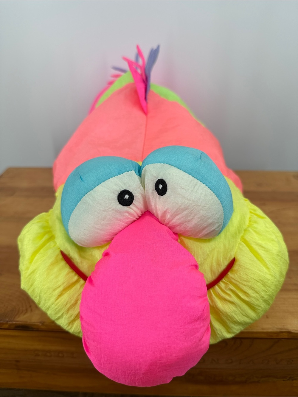 Vintage 90s Puffalump Style Neon Caterpillar Plush Rainbow Worm Dragon